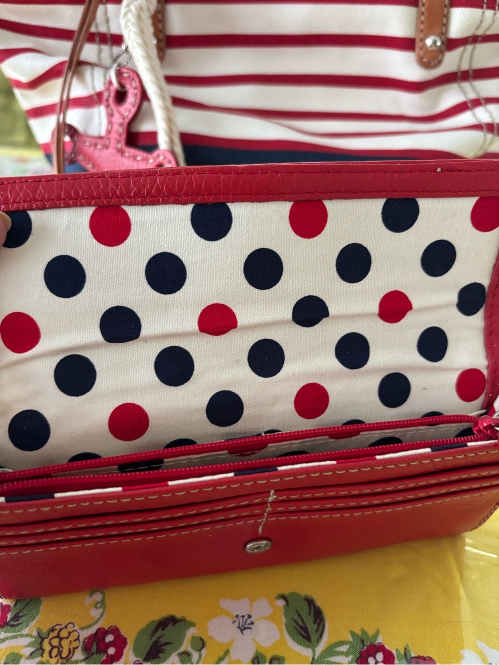 Brighton Nautical Tote with Red Anchor Charm and Red Wallet - Picture 10 of 11